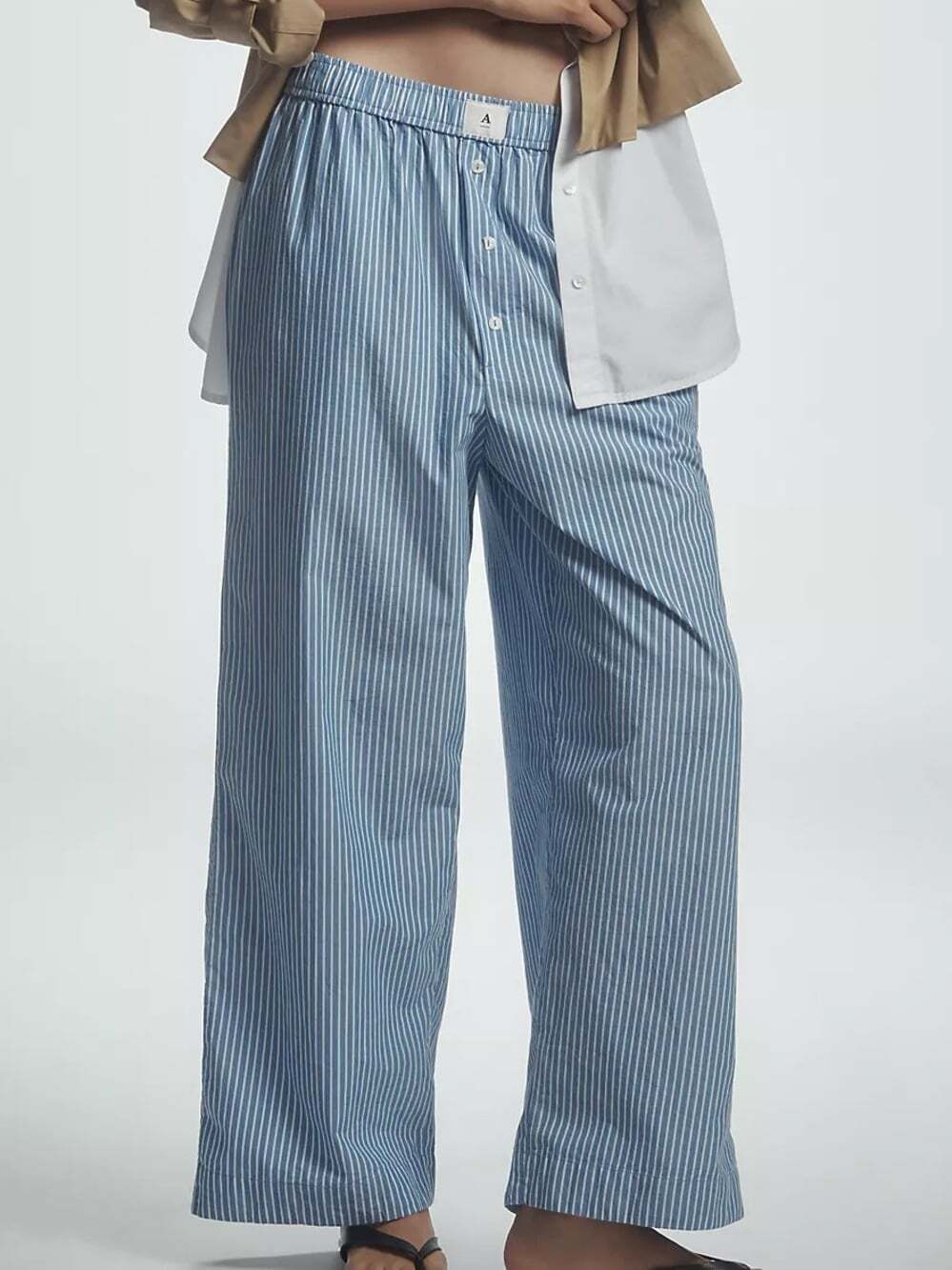 Anthropologie LyreBird Wren Boxer Pants in Blue & White Stripe